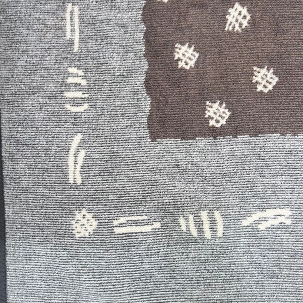 Vtg. IBENA Woven Jacquard Throw Blanket Geometric Germany Made Grey Velour 53x76